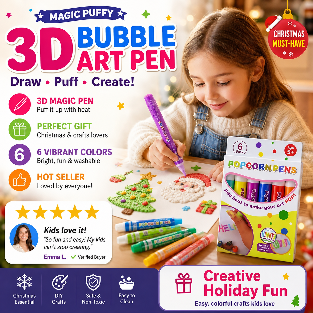 3D Puffy Paint Stifte – 6er-Set mit Wärme-Effekt