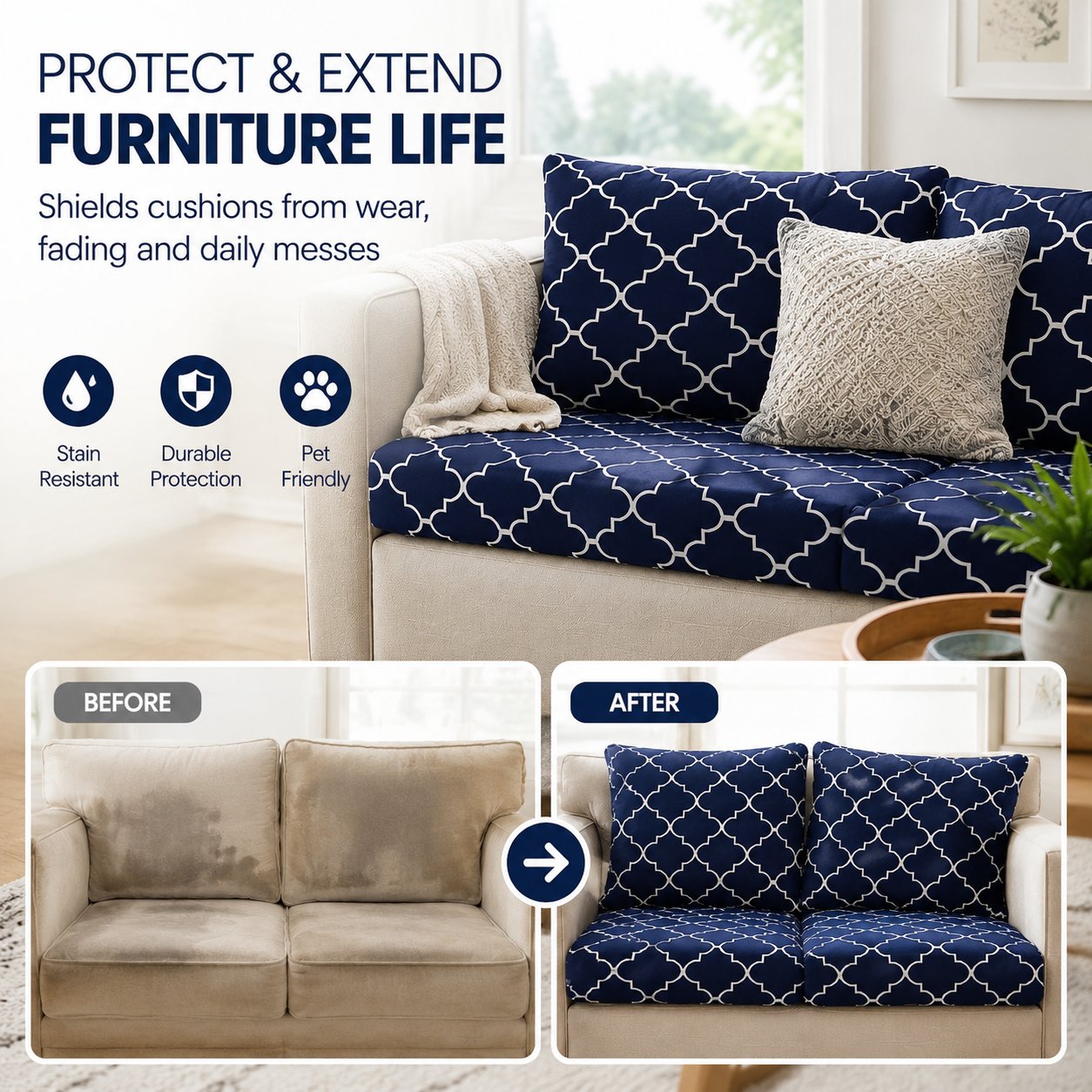 🔥70% OFF TODAY🔥 Outdoor Patio Sofa Cushion Covers 🛋️☀️ Stretch Seat Covers for Patio Chairs, Sofa & Garden Furniture