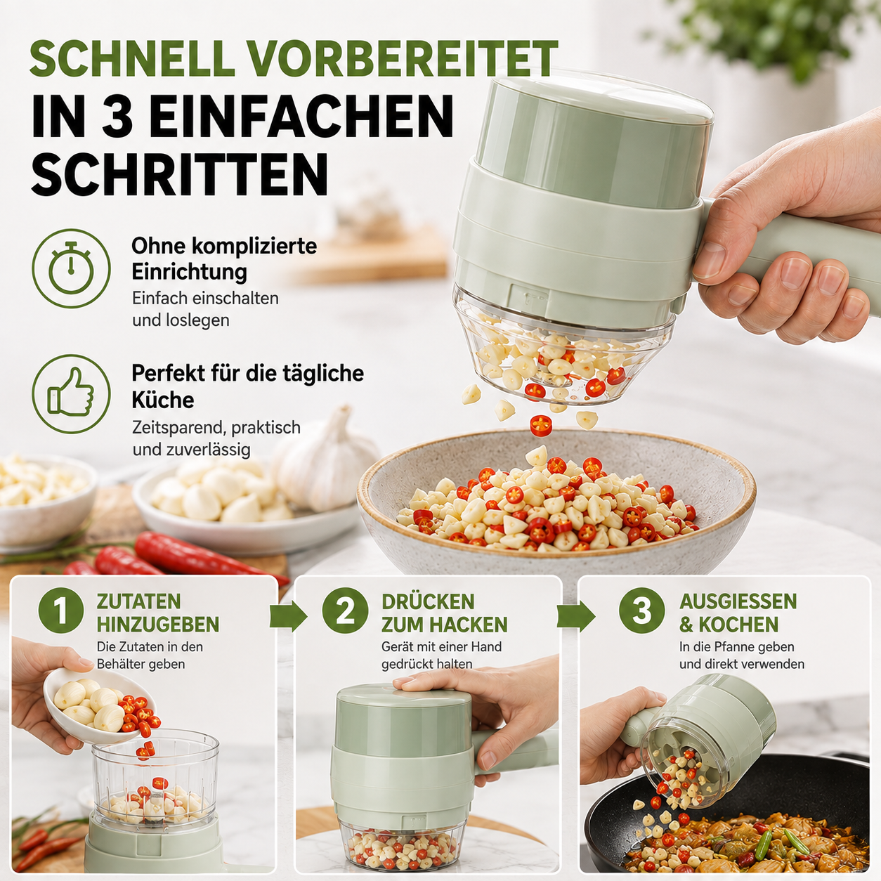 4-in-1 Elektrischer Gemüseschneider – Kabelloser Küchenhelfer