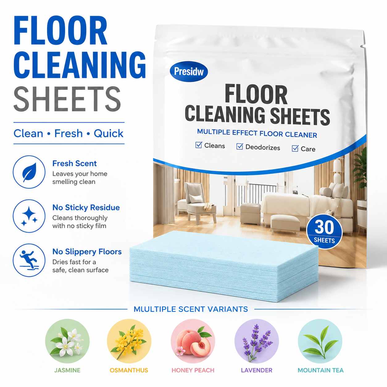 Multi-Purpose Floor Cleaning Sheets – One Sheet Cleans, Freshens & Saves Space