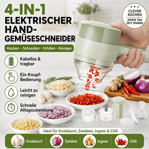 4-in-1 Elektrischer Gemüseschneider – Kabelloser Küchenhelfer