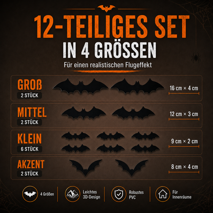 3D LED Halloween Fledermäuse – 12-teiliges Wanddeko-Set mit buntem Leuchteffekt
