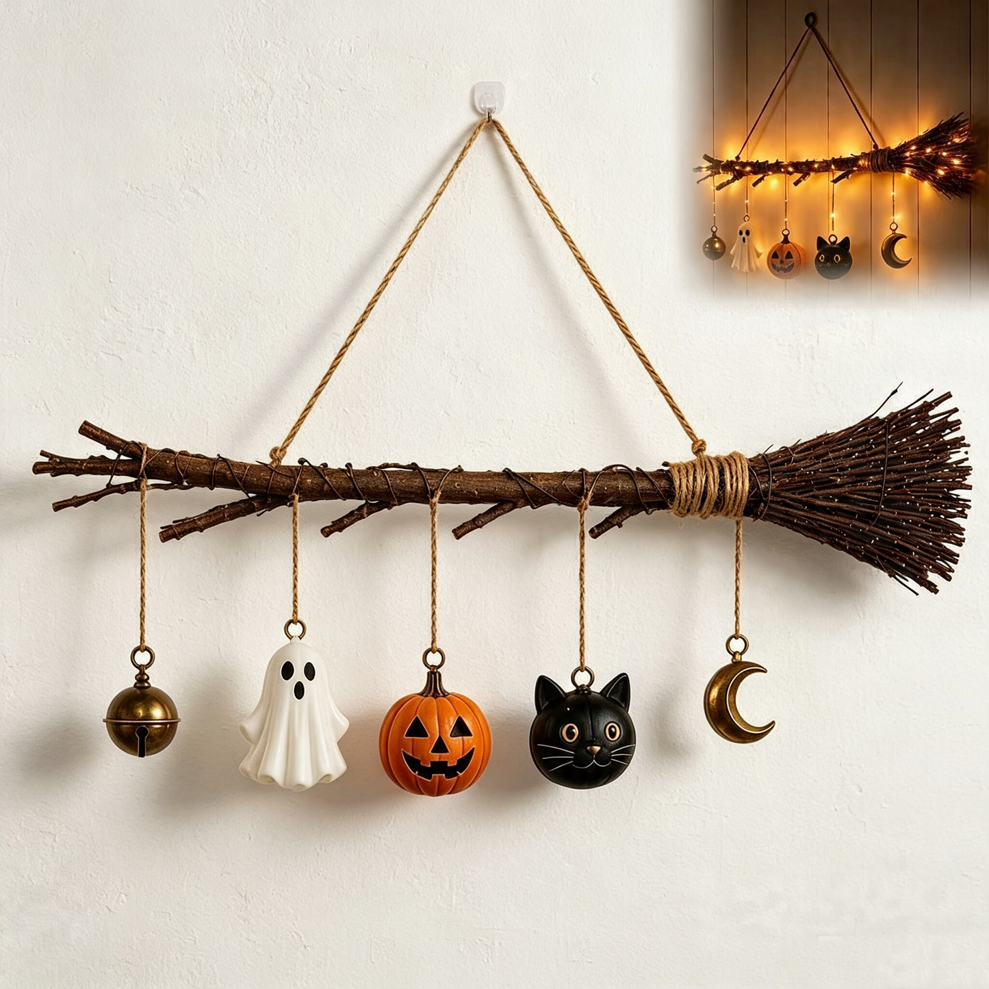 🎃✨ Today 49% OFF🔥 Glowing Witch Broom Wall Hanging | The Perfect Halloween Accent for Any Space