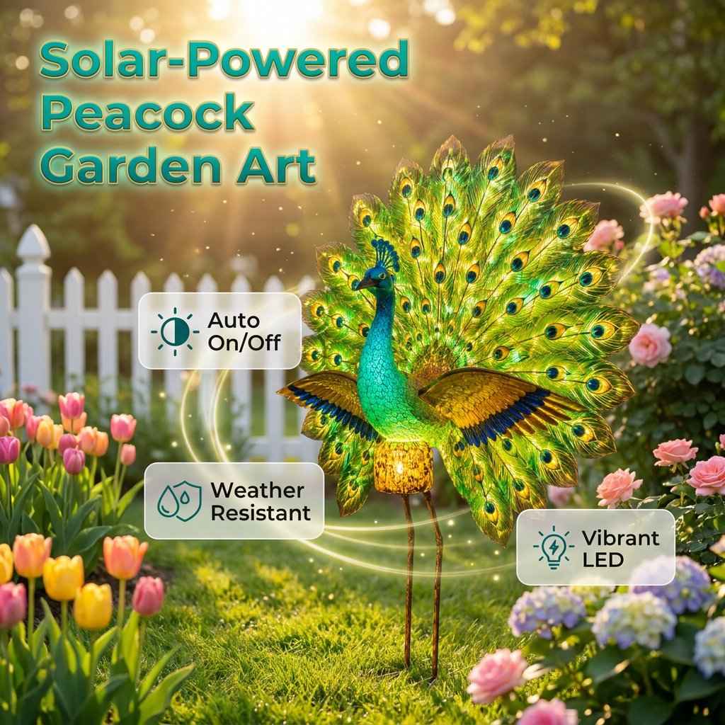 💥SAVE 44%🦚 Dynamic Light Shadow Solar Peacock Garden Sculpture, Waterproof Outdoor Yard LED Decor Statue