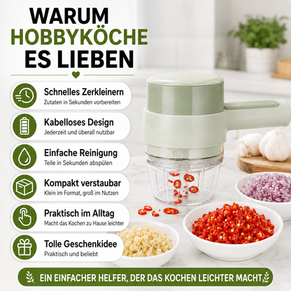 4-in-1 Elektrischer Gemüseschneider – Kabelloser Küchenhelfer