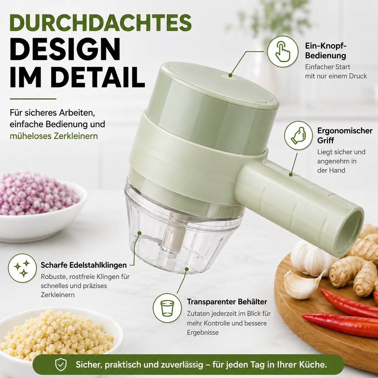 4-in-1 Elektrischer Gemüseschneider – Kabelloser Küchenhelfer