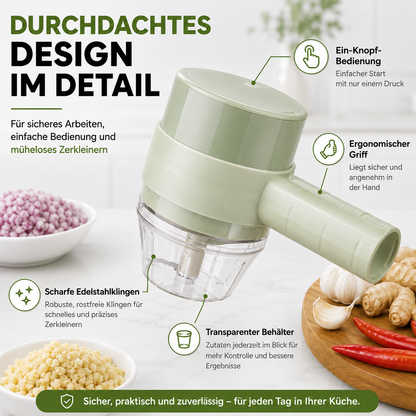 4-in-1 Elektrischer Gemüseschneider – Kabelloser Küchenhelfer