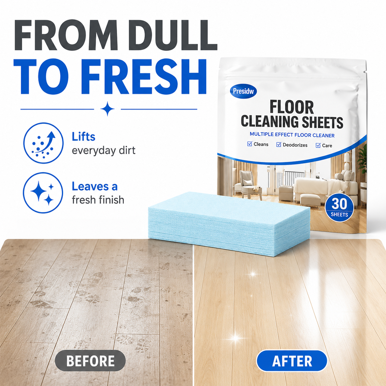 Multi-Purpose Floor Cleaning Sheets – One Sheet Cleans, Freshens & Saves Space