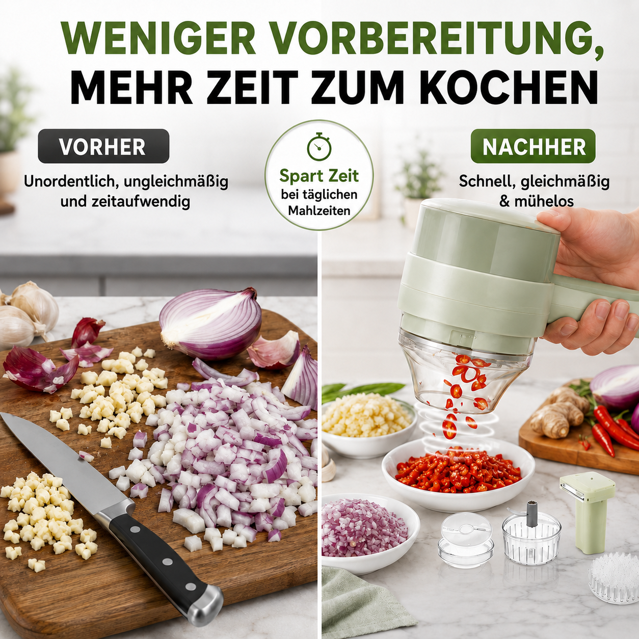 4-in-1 Elektrischer Gemüseschneider – Kabelloser Küchenhelfer
