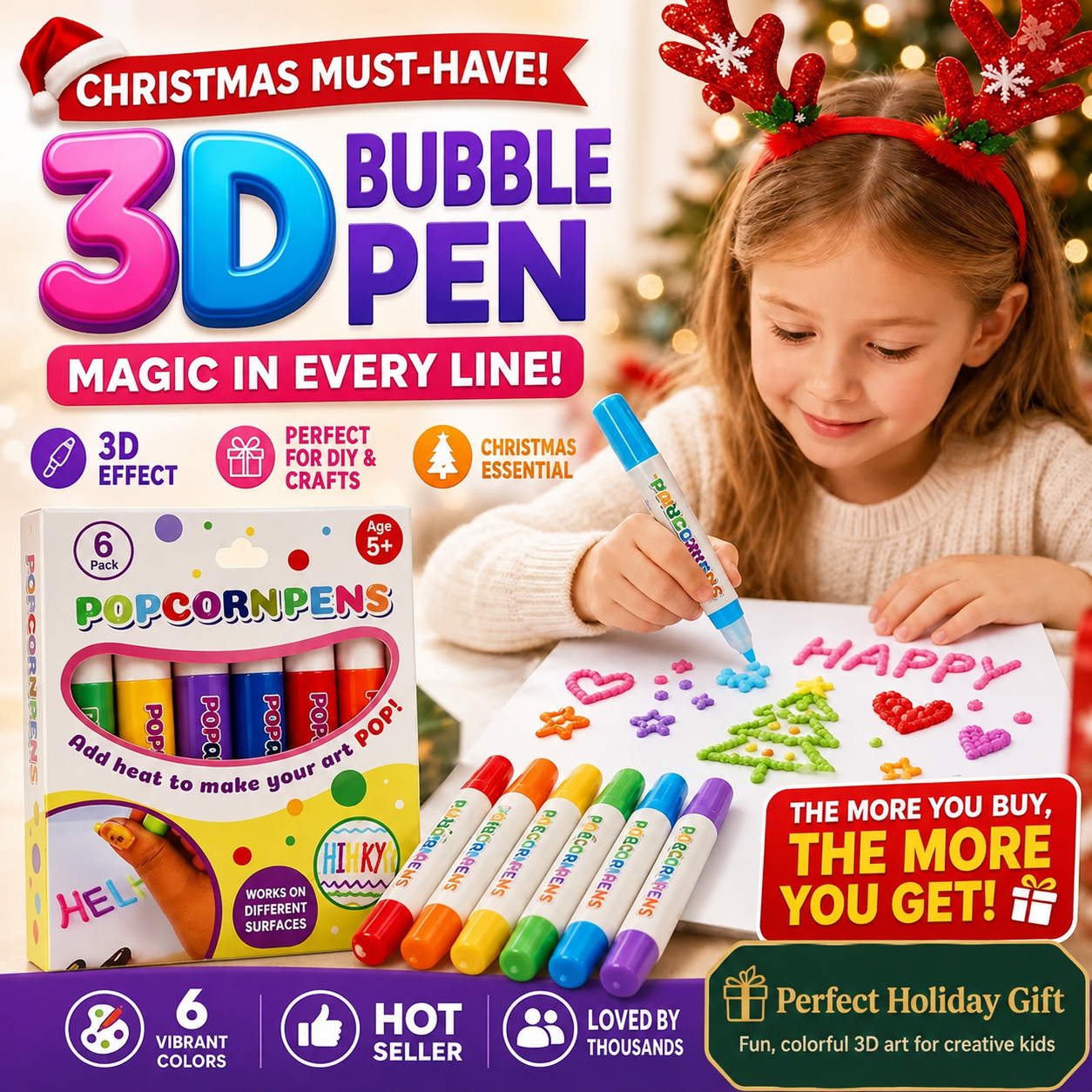 3D Puffy Paint Stifte – 6er-Set mit Wärme-Effekt