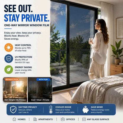 ☀️ One-Way Privacy Window Film 🪟 Block Heat, UV Rays & Prying Eyes & Comfort All Day