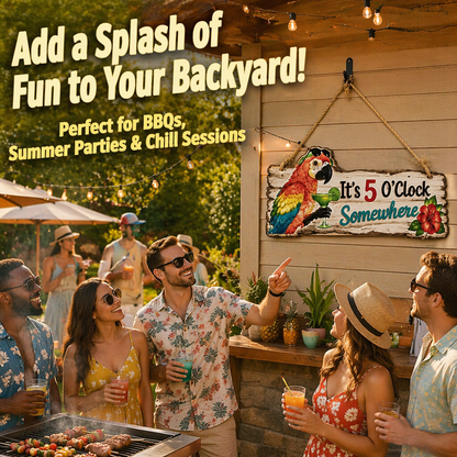 It's 5 O'Clock Somewhere Parrot wall art 🦜– Tropical Patio Wall Deco🍹