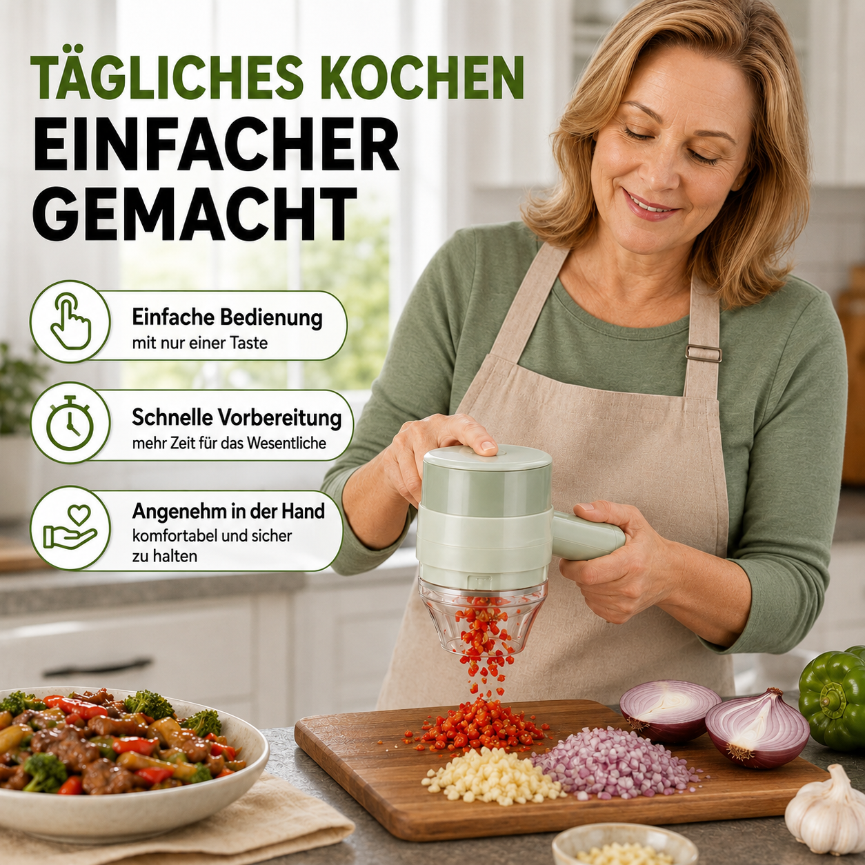 4-in-1 Elektrischer Gemüseschneider – Kabelloser Küchenhelfer