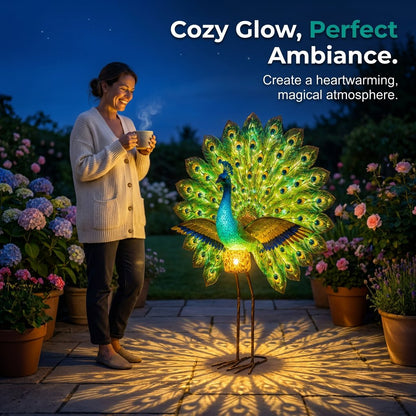 💥SAVE 44%🦚 Dynamic Light Shadow Solar Peacock Garden Sculpture, Waterproof Outdoor Yard LED Decor Statue