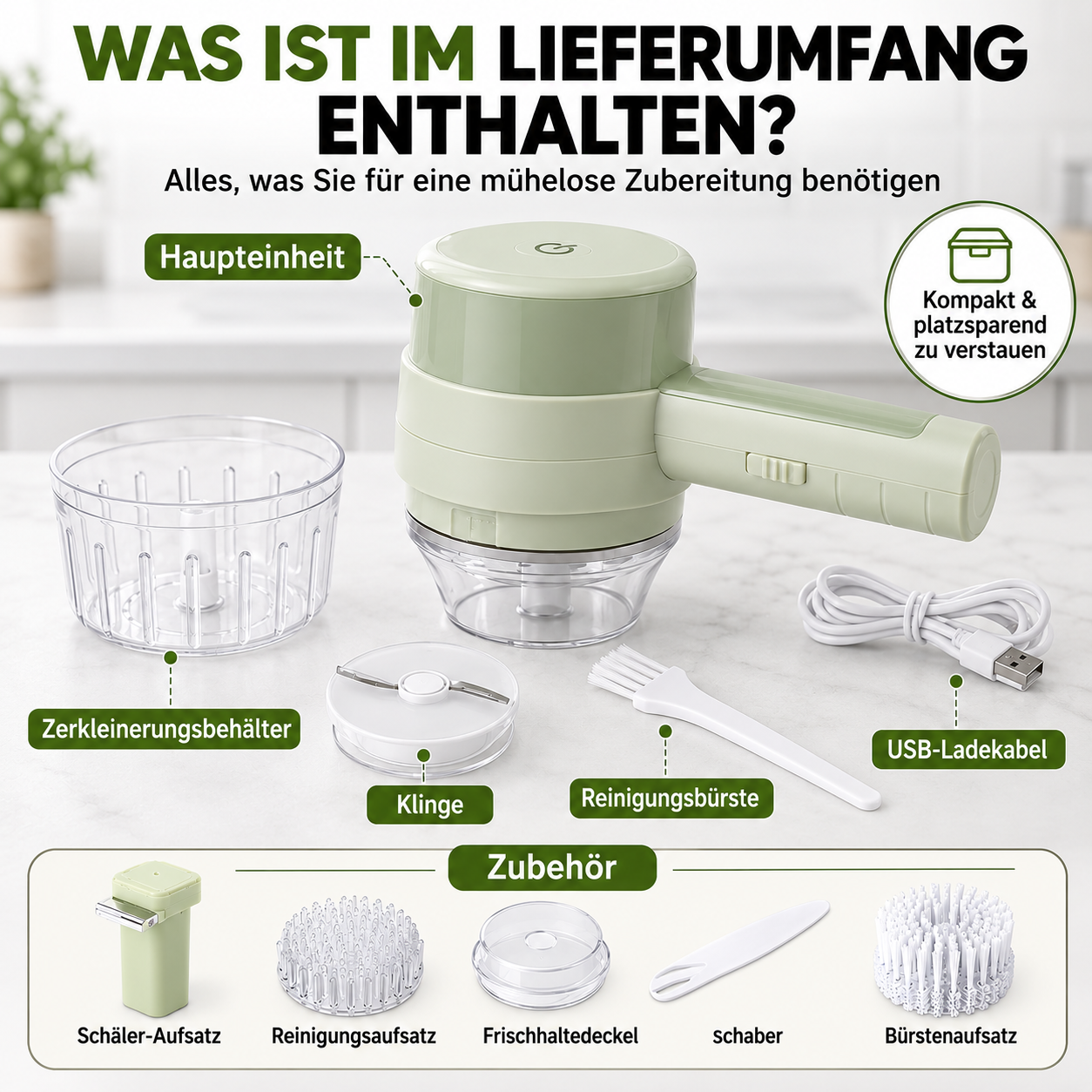 4-in-1 Elektrischer Gemüseschneider – Kabelloser Küchenhelfer