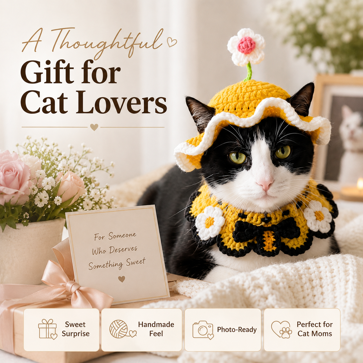 Handgemachtes Häkel-Set für Katzen – Häubchen & Kragen in 6 Designs