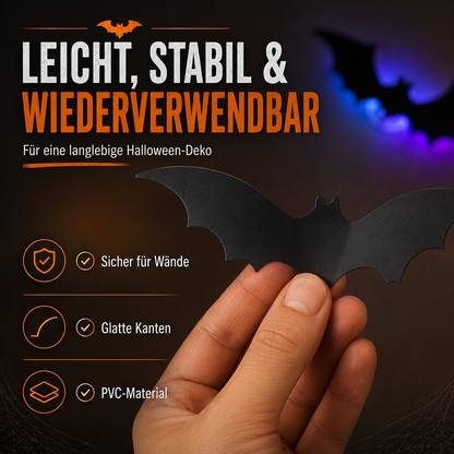 3D LED Halloween Fledermäuse – 12-teiliges Wanddeko-Set mit buntem Leuchteffekt