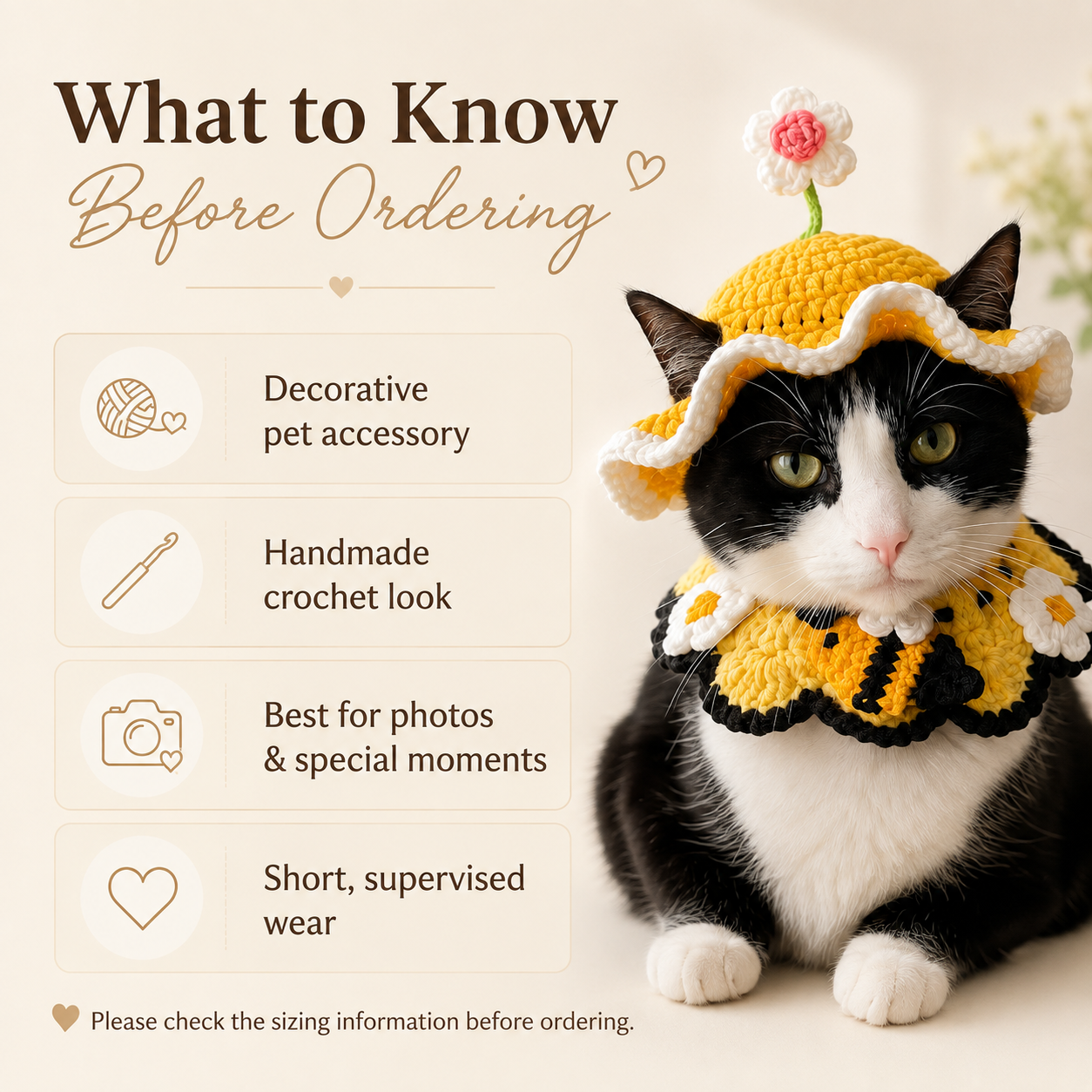 Handgemachtes Häkel-Set für Katzen – Häubchen & Kragen in 6 Designs