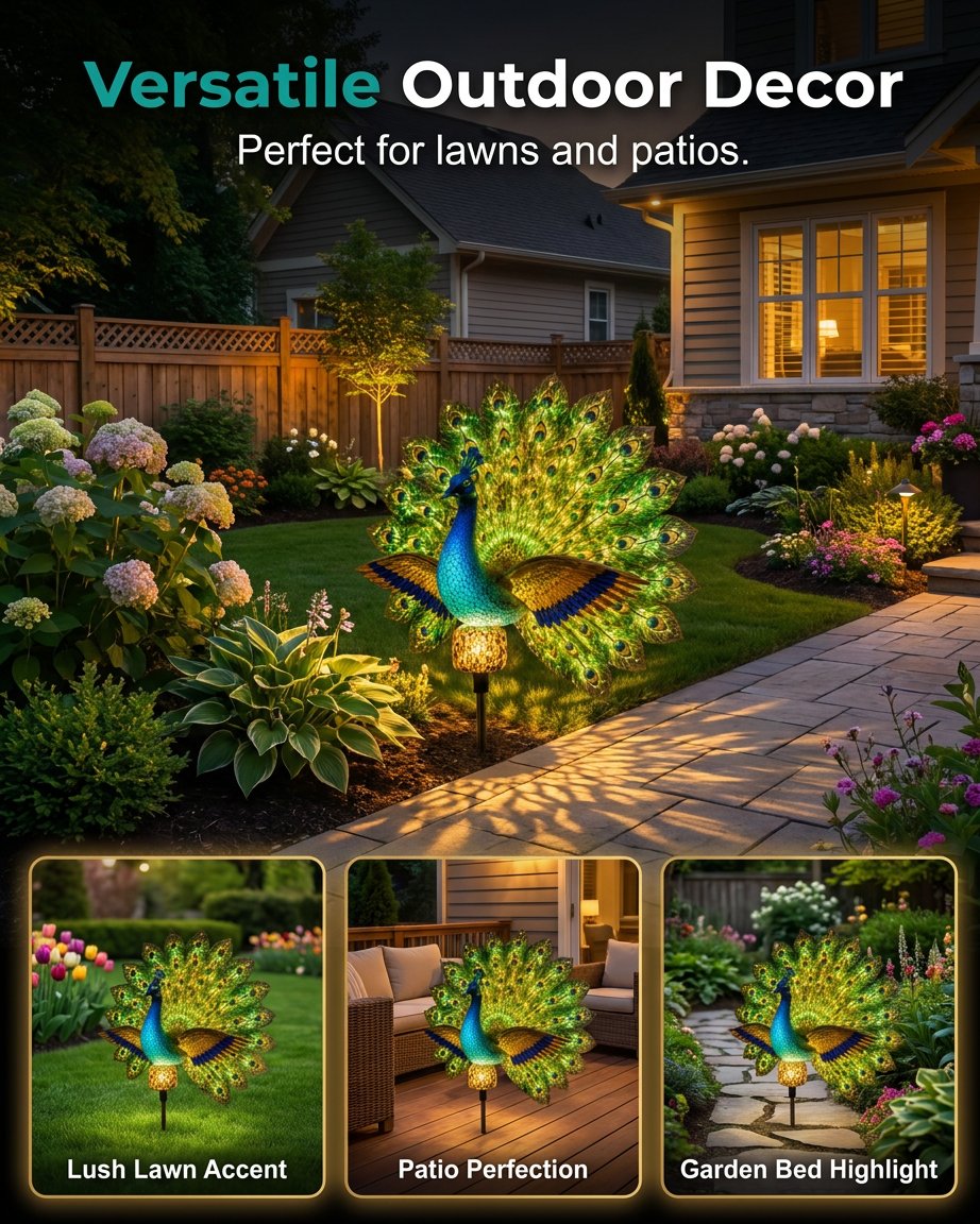💥SAVE 44%🦚 Dynamic Light Shadow Solar Peacock Garden Sculpture, Waterproof Outdoor Yard LED Decor Statue