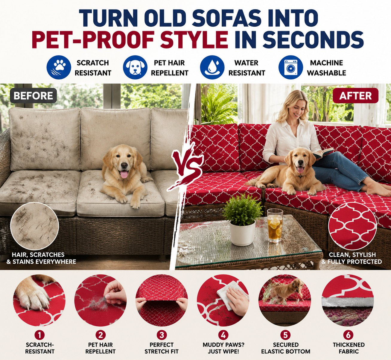 🔥70% OFF TODAY🔥 Outdoor Patio Sofa Cushion Covers 🛋️☀️ Stretch Seat Covers for Patio Chairs, Sofa & Garden Furniture