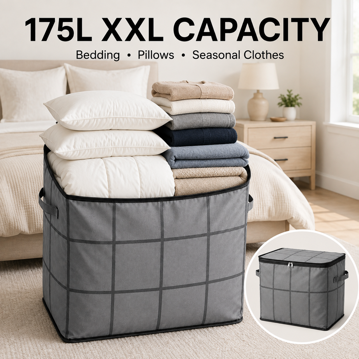 175L XXL Collapsible Storage Bag with Reinforced Handles