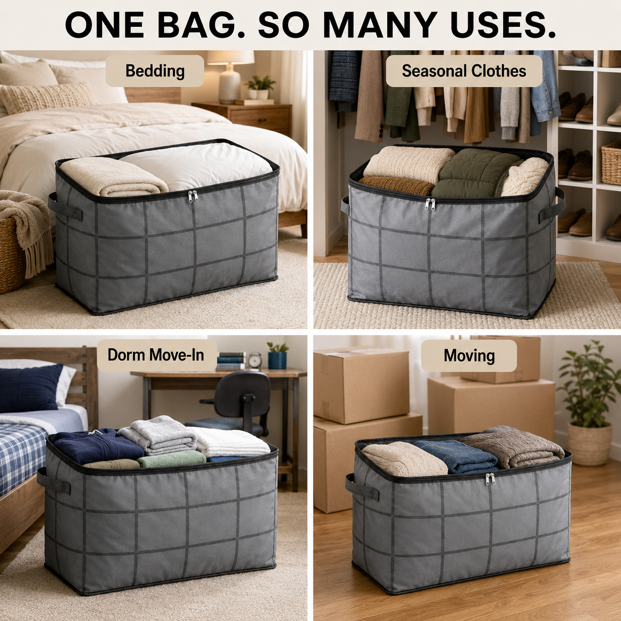 175L XXL Collapsible Storage Bag with Reinforced Handles