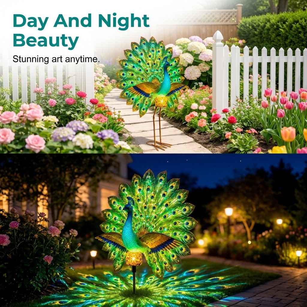 💥SAVE 44%🦚 Dynamic Light Shadow Solar Peacock Garden Sculpture, Waterproof Outdoor Yard LED Decor Statue