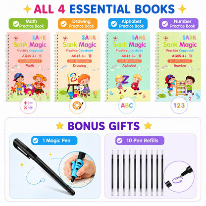 Reusable Grooved Handwriting Practice Books for Kids – 4-Book Set