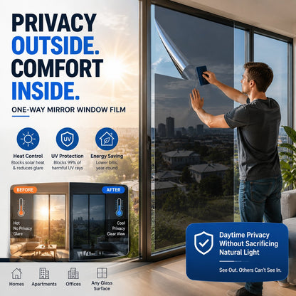 ☀️ One-Way Privacy Window Film 🪟 Block Heat, UV Rays & Prying Eyes & Comfort All Day