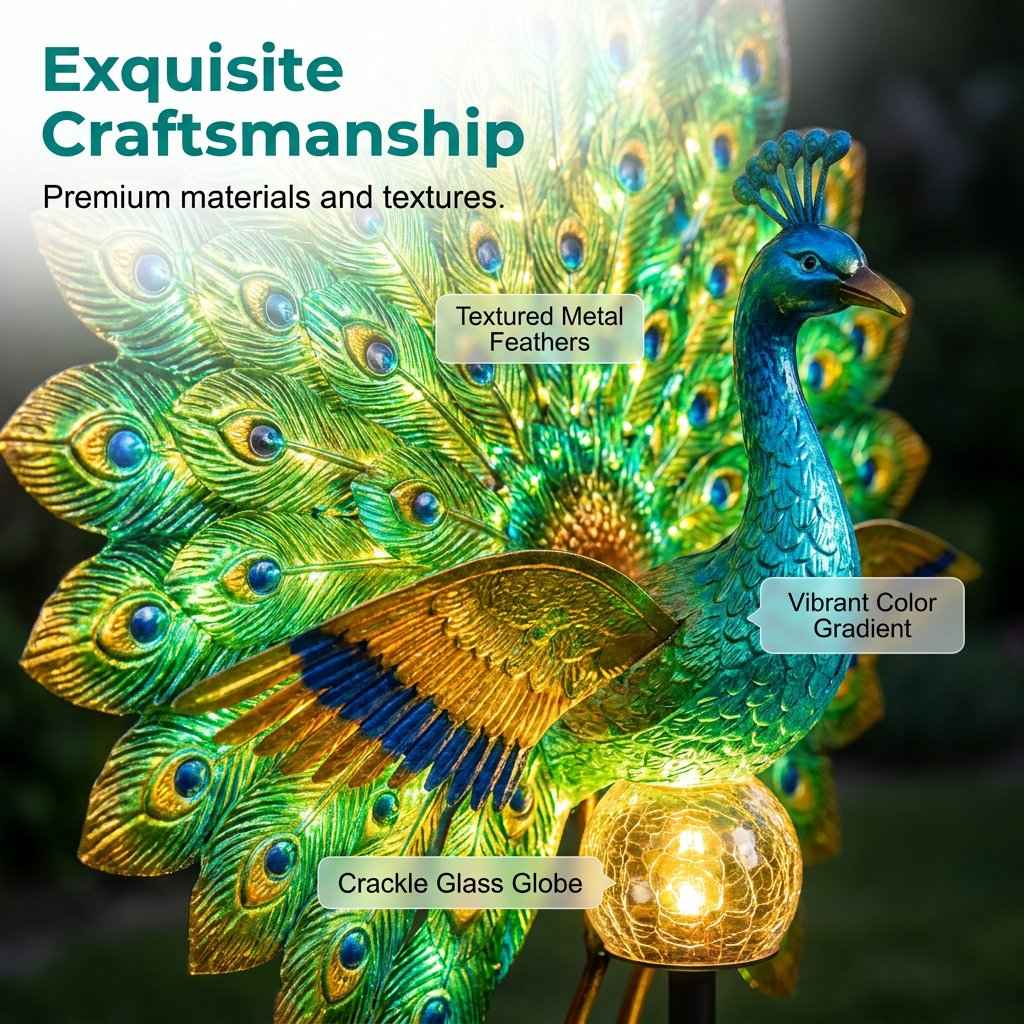 💥SAVE 44%🦚 Dynamic Light Shadow Solar Peacock Garden Sculpture, Waterproof Outdoor Yard LED Decor Statue