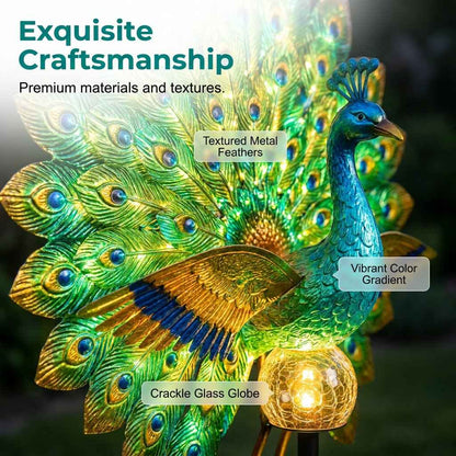 💥SAVE 44%🦚 Dynamic Light Shadow Solar Peacock Garden Sculpture, Waterproof Outdoor Yard LED Decor Statue