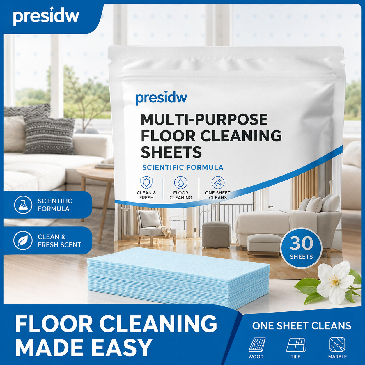 Multi-Purpose Floor Cleaning Sheets – One Sheet Cleans, Freshens & Saves Space